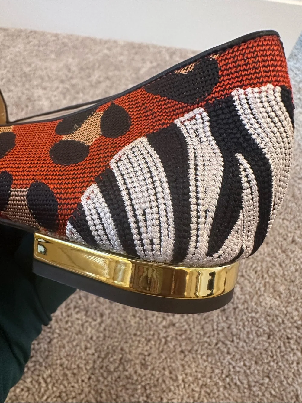 Charlotte Olympia Red, Green and White Zebra Embroidered Slip-Ons